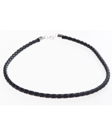 Collier en cuir tressé noir - 45cm