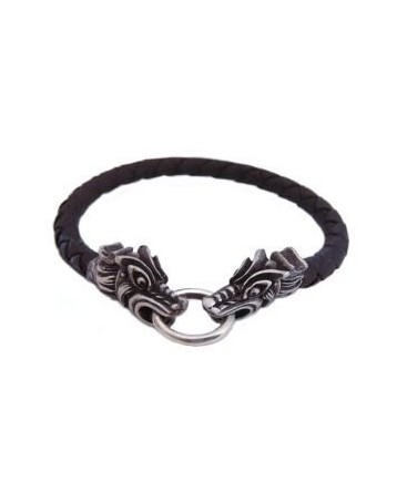 Bracelet cuir à têtes de chien 16 cm