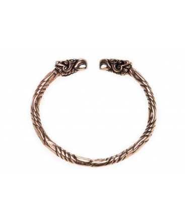 Large bracelet viking en bronze à têtes d'oiseaux