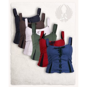 Le corsage Léa est un bustier disponible en de nombreuses couleurs : noir, marron, blanc, vert, rouge et bleu.