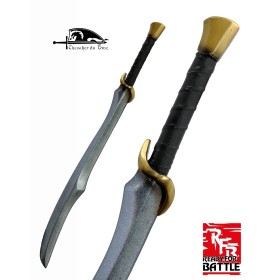 Cette épée d'elfe a un look de sabre mais une lame a double tranchant