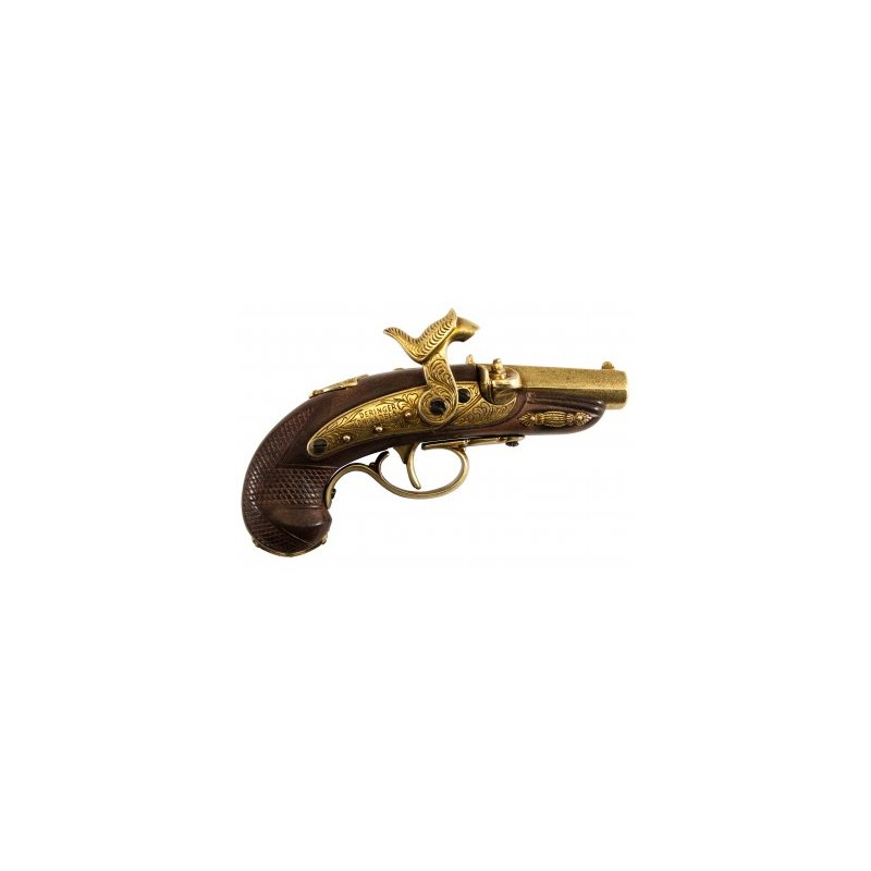 Pistolet Deringer de type flintlock en metal avec crosse en résine