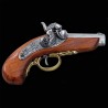 Pistolet Derringer de type flintlock en metal avec crosse en bois