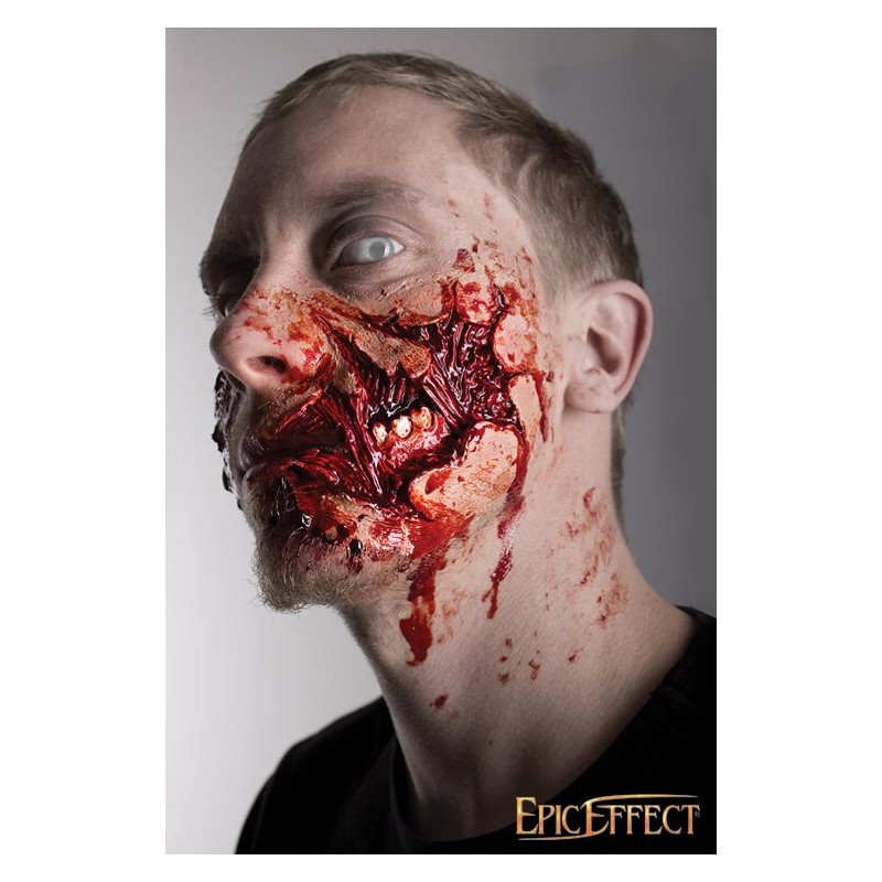 Cette prothèse de joue de zombie a un effet effrayant une fois peinte avec nos maquillages