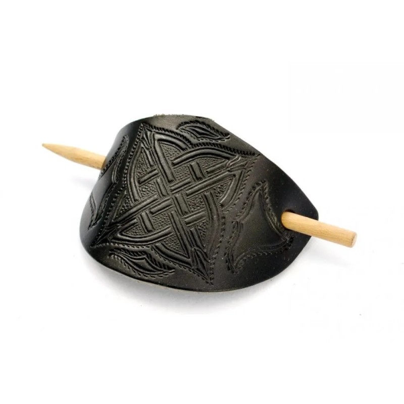La barrette celtique en cuir noir