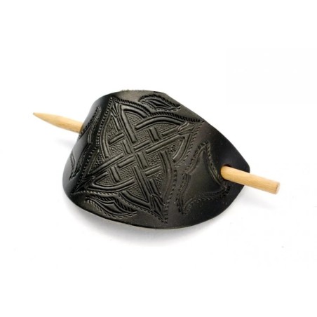 La barrette celtique en cuir noir
