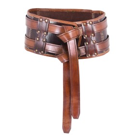 Ceinture large double en cuir marron