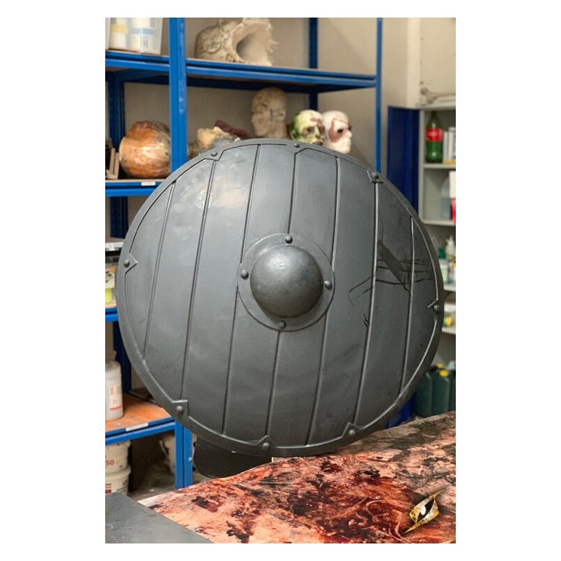 Ce bouclier viking à peindre est sculpté pour donner un effet bois et métal Ce bouclier viking à peindre est sculpté pour donner un effet bois et métal