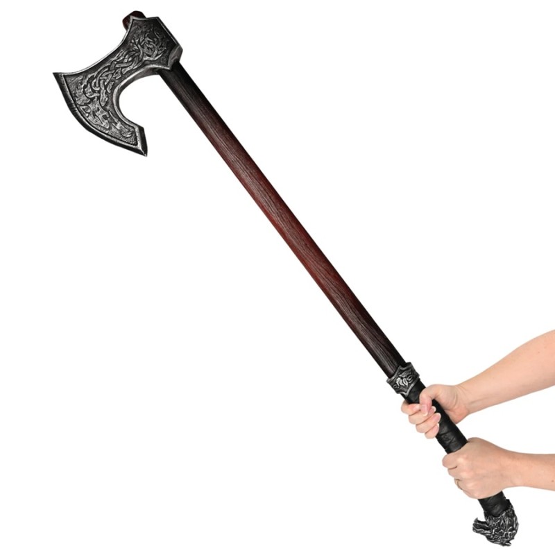Hache viking longue avec tête de loup Hache viking longue avec tête de loup
