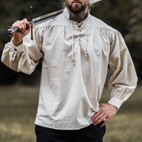 Chemise médiévale écru avec lacet sur le torse