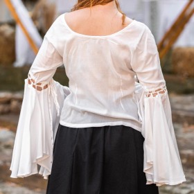 chemisier médiéval blanc à manches évasées vu de dos