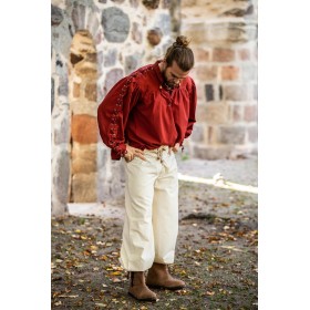 Pantalon ample écru à cordon et bouton en bois à la cheville